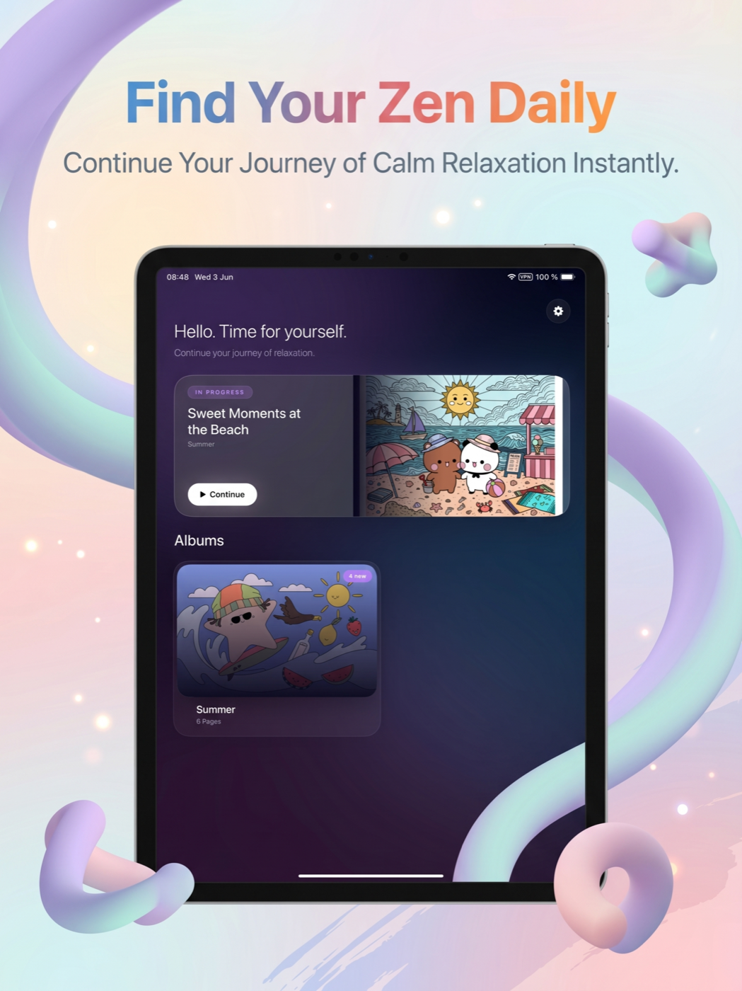 Continue your relaxing coloring from the main menu